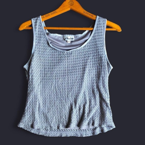 Harlow Tops - HARLOW | Vintage Shiny Gray Layered Crop Tank Top